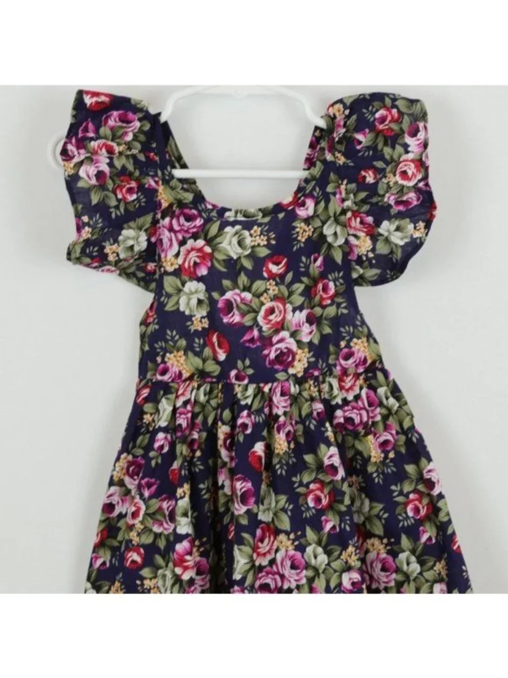 Girls Unbranded Size 6/7 Blue Floral Woven Cotton Lightweight Casual Dress